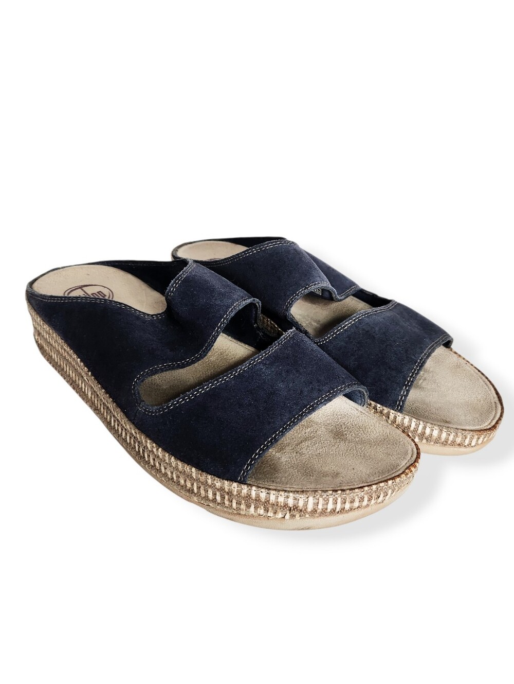 Fitflop Lolla Double Strap Navy Blue Leather Slip On Slide Sandals Size 11 Shoes